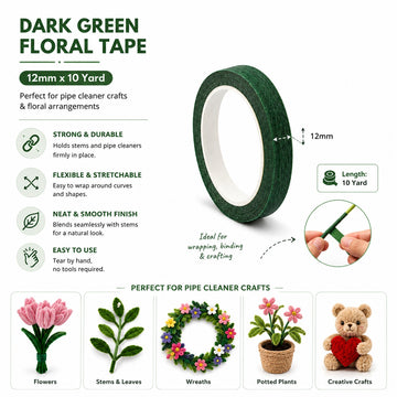 Dark Green Floral Tape – 12 MM × 10 Yard