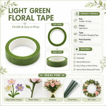 Light Green Floral Tape – 12 MM × 10 Yard