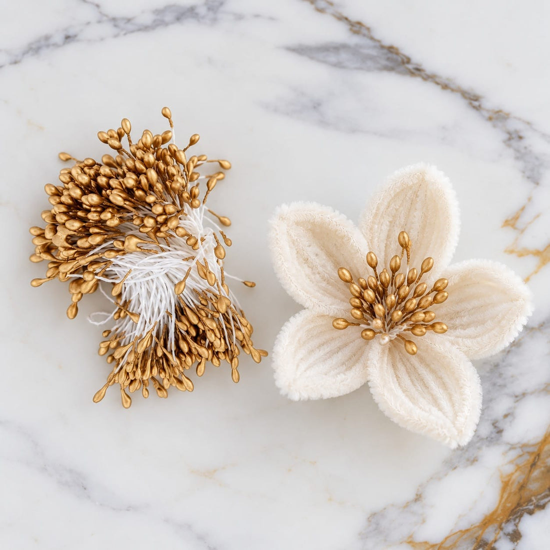 GENERIC Golden Artificial Flower Polons / Stamens for Flower Making – 5–6 CM | Approx. 20–22 GM Pack