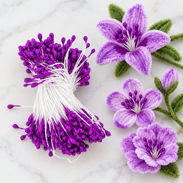 GENERIC Purple Artificial Flower Polons / Stamens for Flower Making – 5–6 CM | Approx. 20–22 GM Pack