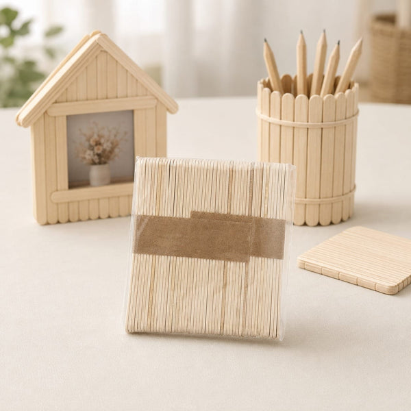 Natural Wooden Ice Cream Popsicle Craft Sticks (11.4 Cm) – Pack Of 50