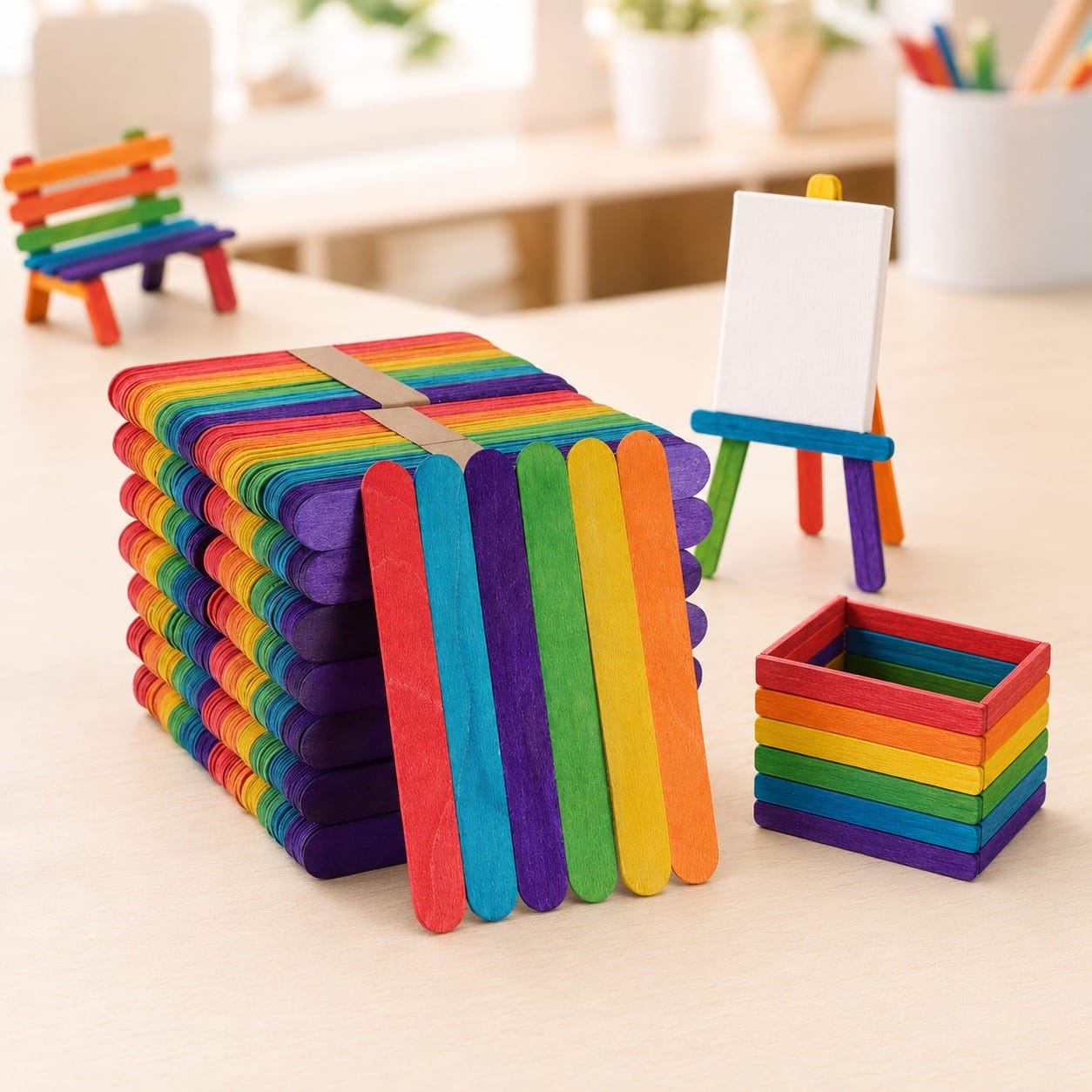 Multicolour Jumbo Wooden Craft Sticks (15 Cm) – Pack Of 50