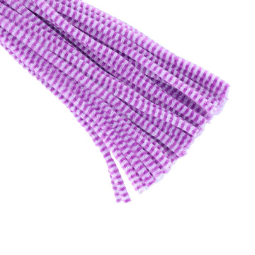 Crafteria White & Purple Chenille Stripe Pipe Cleaners