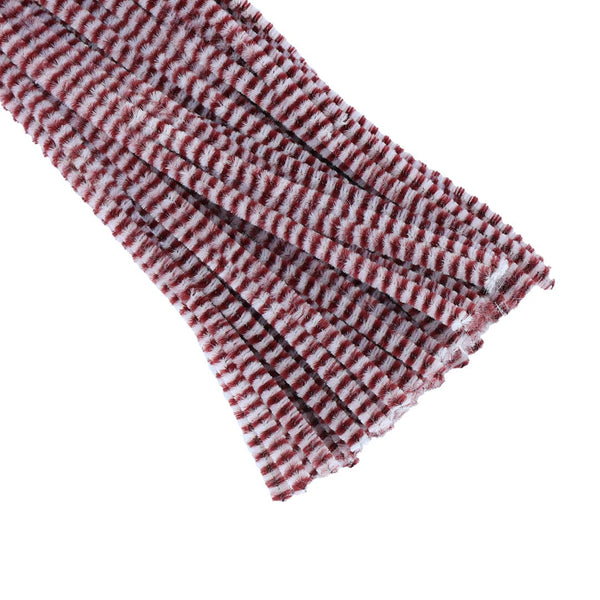 Crafteria White & Maroon Chenille Stripe Pipe Cleaners