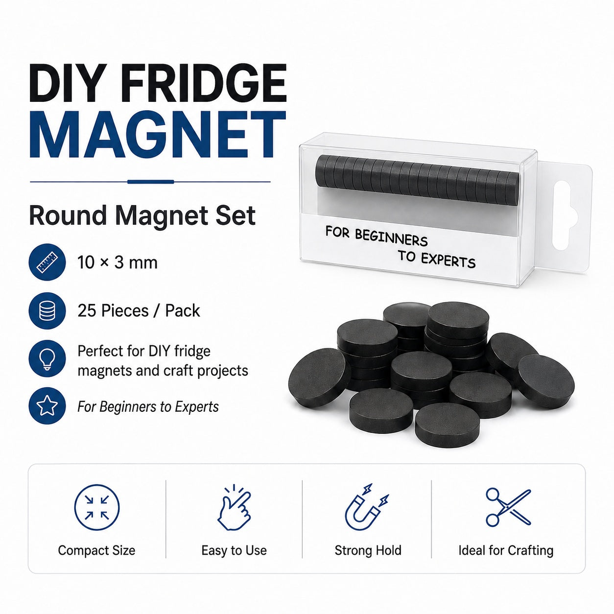 10 × 3 mm Round Black Ferrite Magnets – Pack of 25