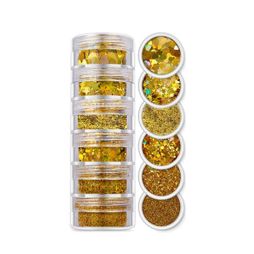 JUST CRAFT IT GLITTER & CHUNKS 6 In 1 Glitter & Chunks Rainbow Gold Sg06