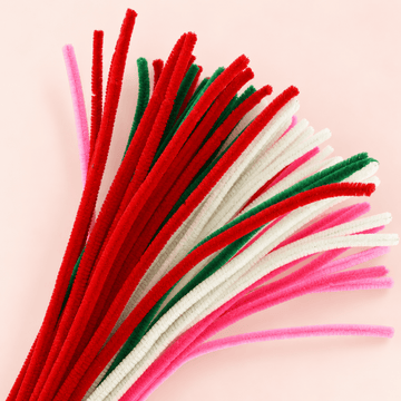 generic Fluffy Valentine Theme 6MM Pipe Cleaners for DIY Crafts – Red, Pink, White & Green | Approx. 100 Pcs