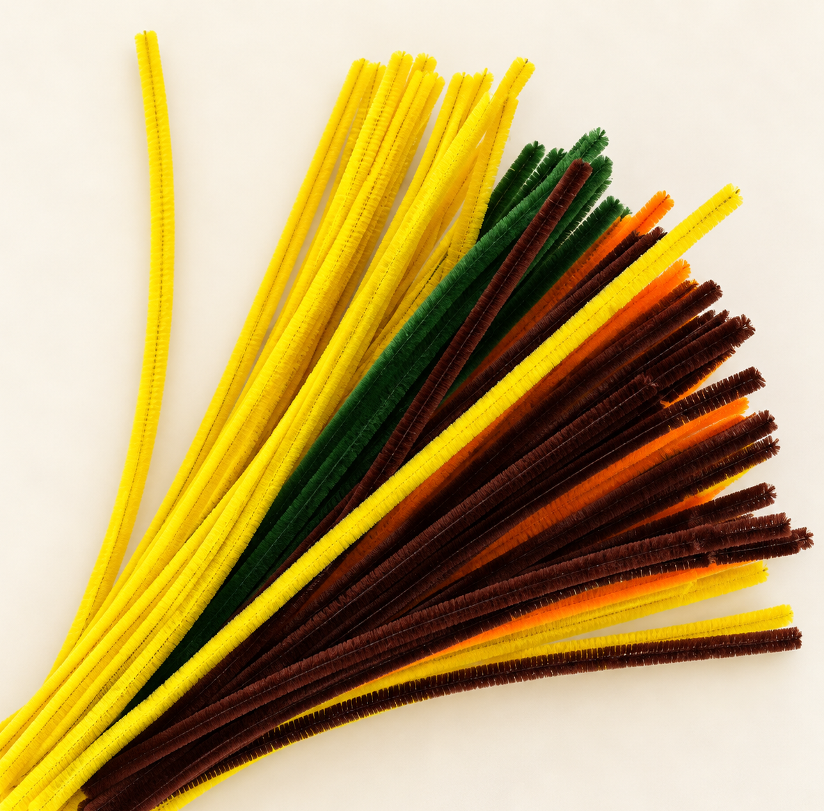 Fluffy Sunflower Mix 6MM Pipe Cleaners for DIY Crafts – Yellow, Green, Brown & Orange | Approx. 100 Pcs