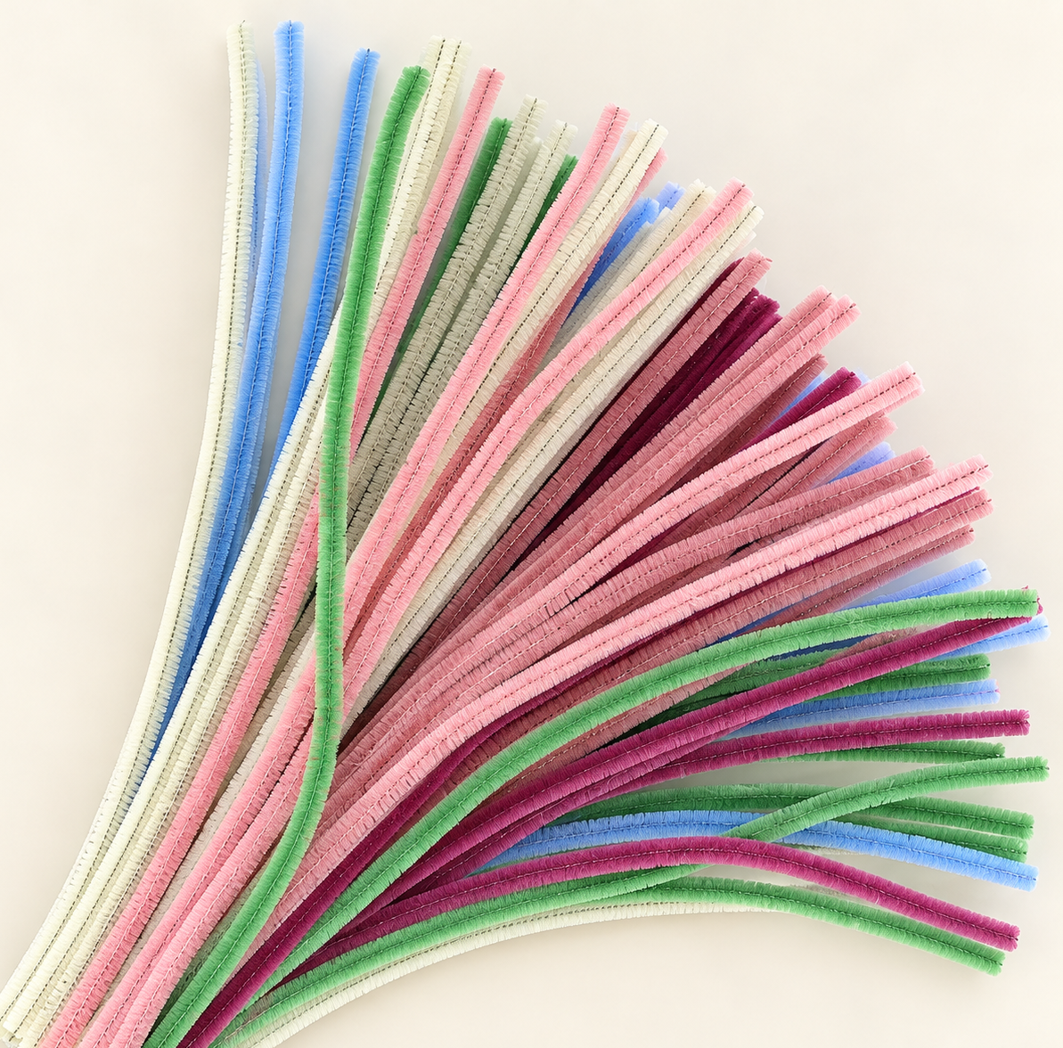 Fluffy Vintage Family Mix 6MM Pipe Cleaners for DIY Crafts – Pink, White, Blue, Green & Wine | Approx. 100 Pcs