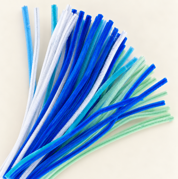 Fluffy Ocean Theme Mix 6MM Pipe Cleaners for DIY Crafts – Royal Blue, Aqua Blue, White & Mint Green | Approx. 100 Pcs