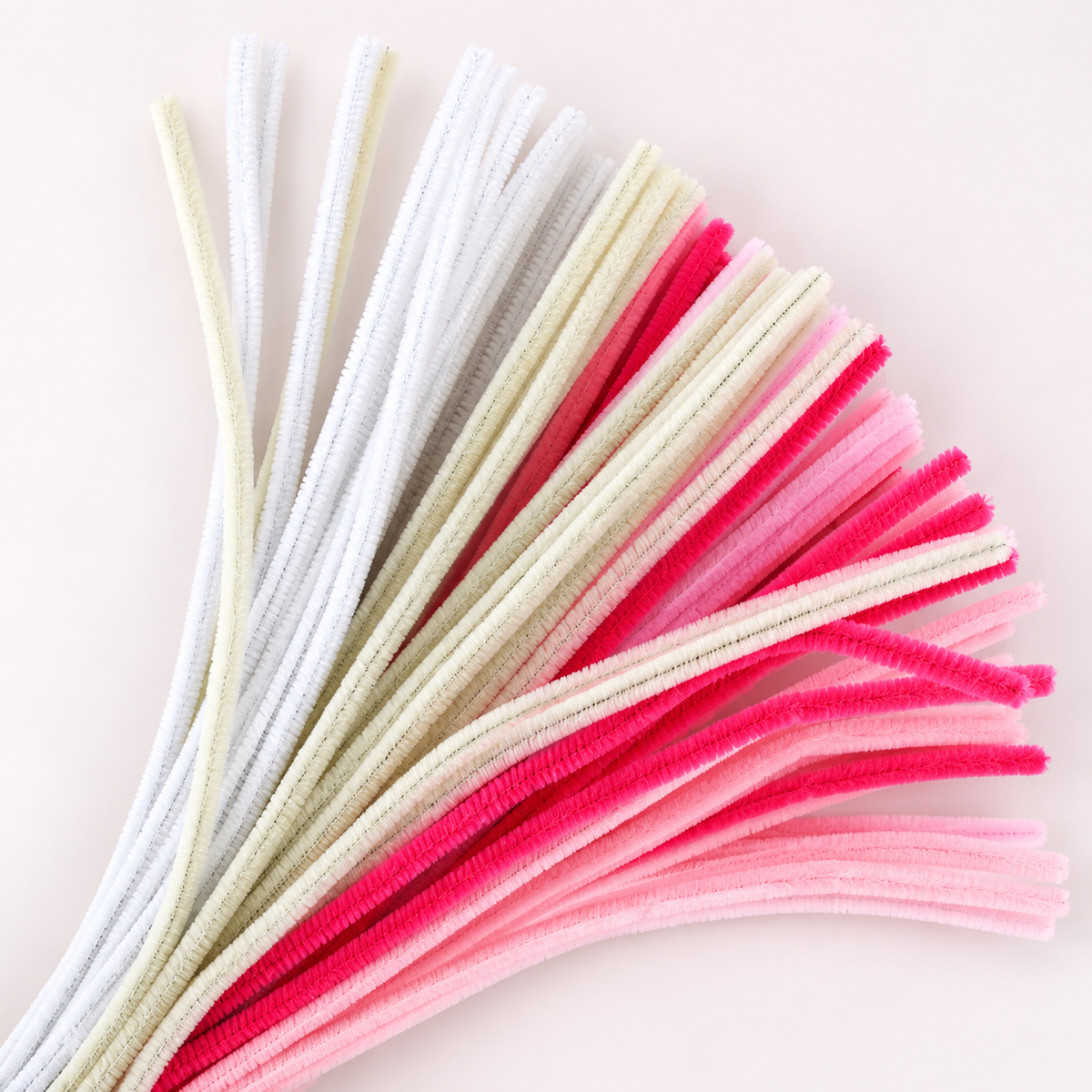 Fluffy Pink Family Mix 6MM Pipe Cleaners for DIY Crafts – White, Cream, Baby Pink & Hot Pink | Approx. 100 Pcs