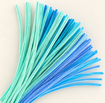 Fluffy Pastel Blue Family Mix 6MM Pipe Cleaners for DIY Crafts – Mint Blue, Aqua Blue, Sky Blue & Periwinkle | Approx. 100 Pcs