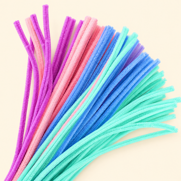 Fluffy Soft Pastel Mix 6MM Pipe Cleaners for DIY Crafts – Pink, Purple, Blue & Aqua | Approx. 100 Pcs