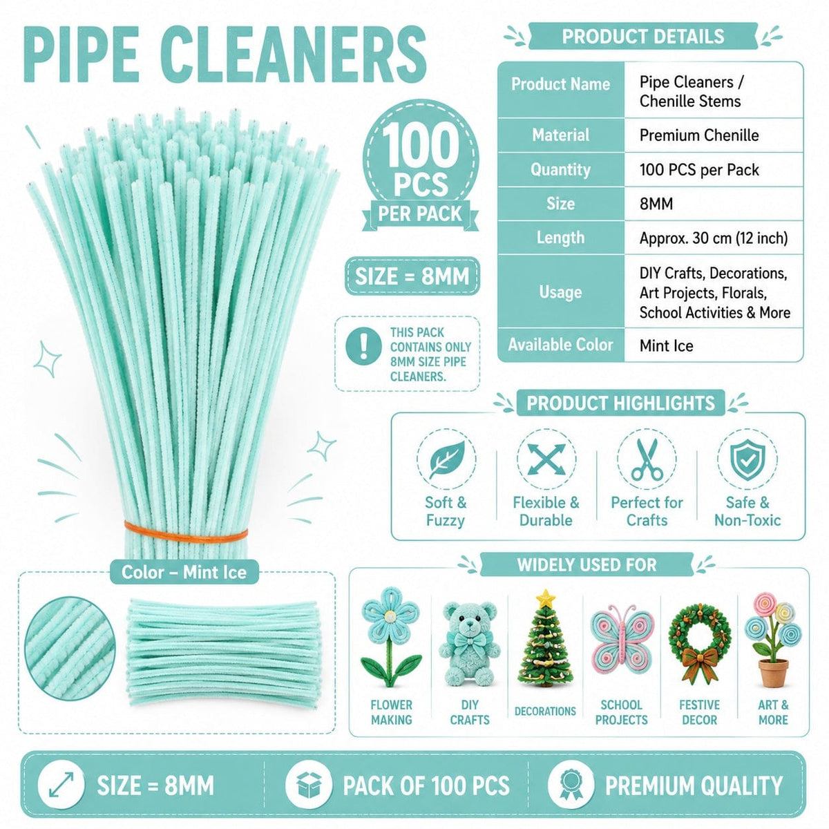 Premium Pipe Cleaners (7-8MM Approx.) (Mint Ice)