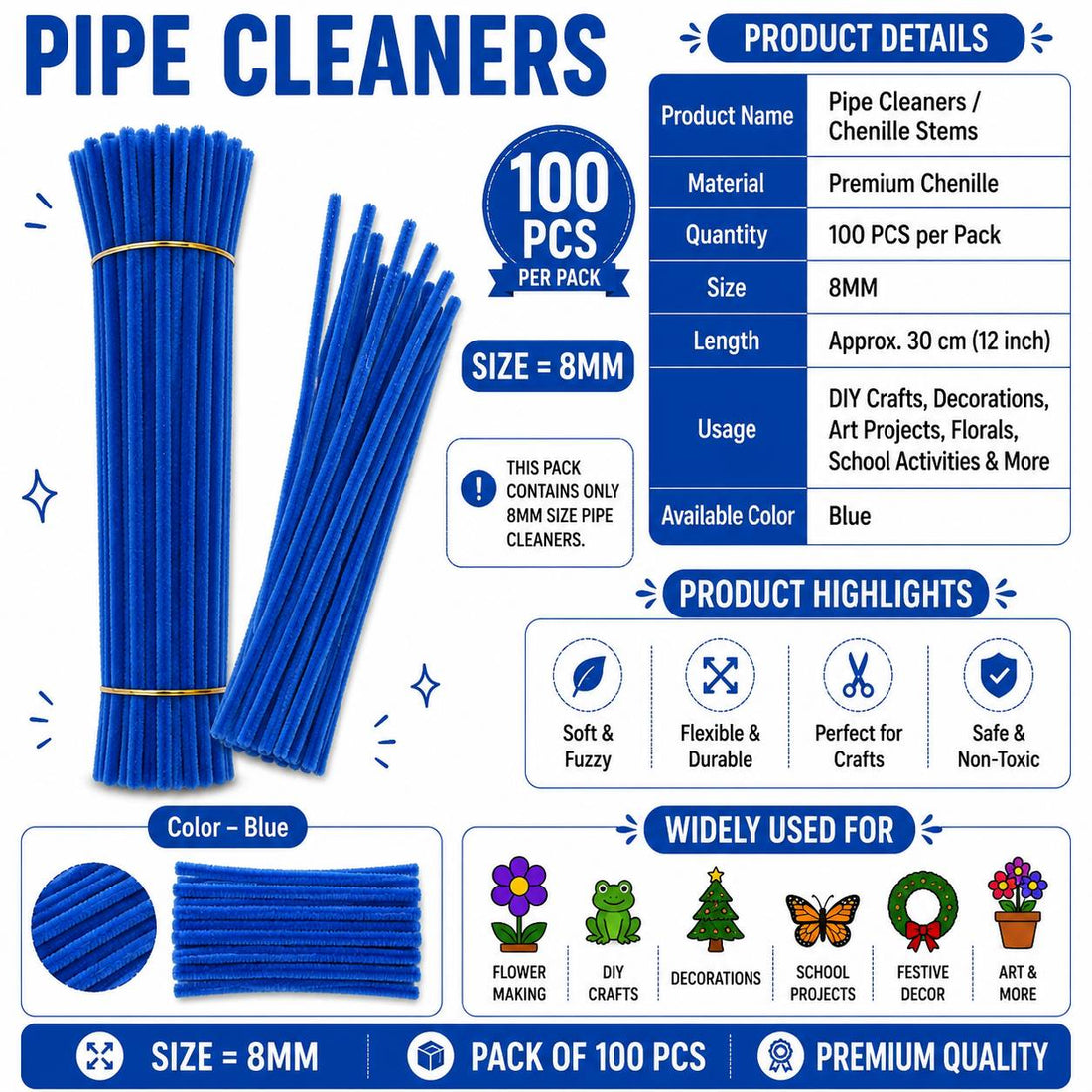 Crafteria Blue Premium Pipe Cleaners (8MM Approx.)