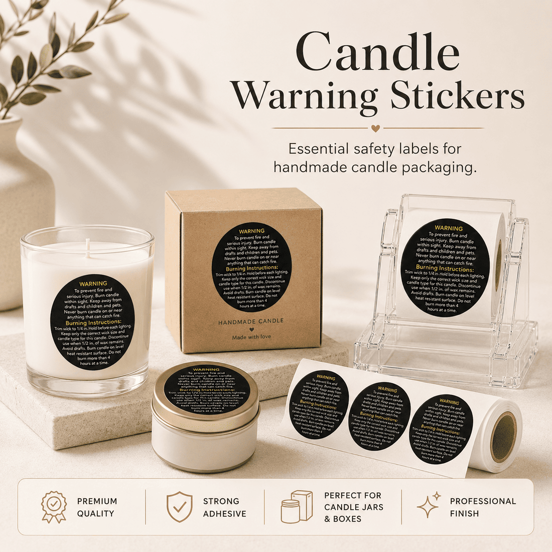 Rainbow India Candle Warning Label Sticker Roll – Candle Safety Instruction Adhesive Labels