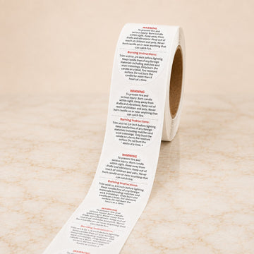 Round Candle Warning & Burning Instructions Sticker Roll – White