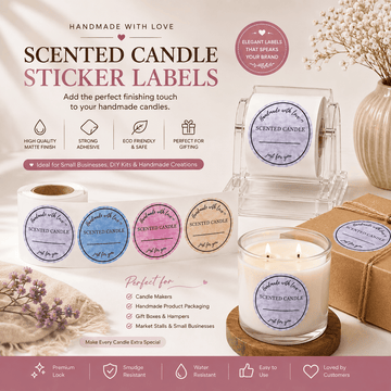 Rainbow India Scented Candle Label Sticker Roll – Handmade With Love Adhesive Labels