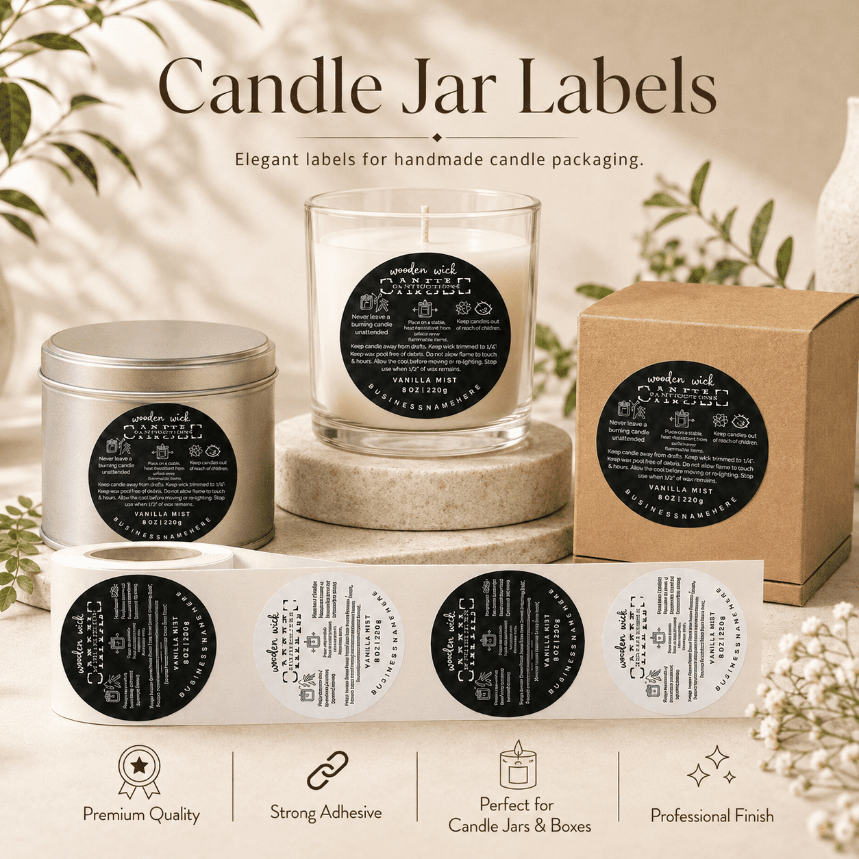 GENERIC Wooden Wick Candle Warning Label Sticker Roll – Candle Safety Adhesive Labels