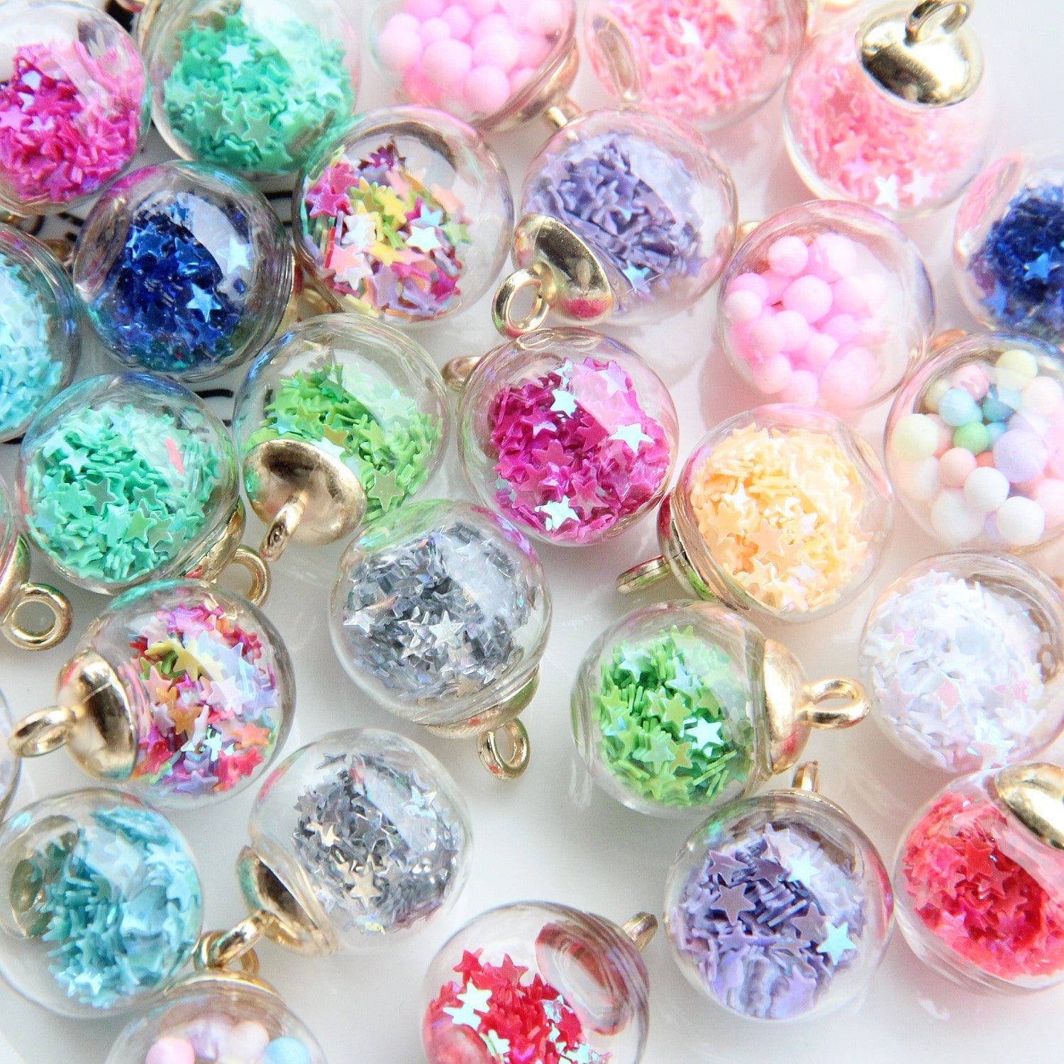 my store GLASS BOTTLE Medium Glass Globe Charm With Gold Cap