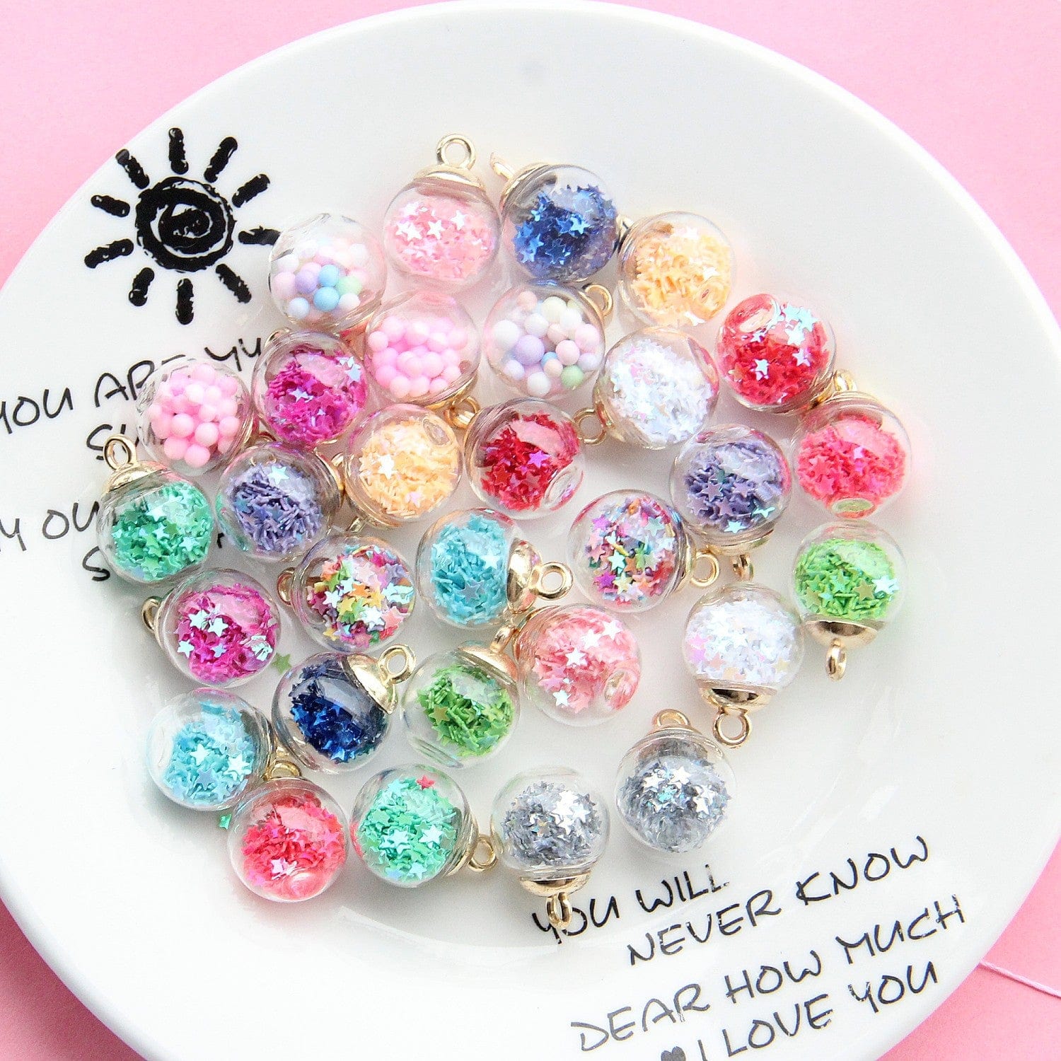 my store GLASS BOTTLE Medium Glass Globe Charm With Gold Cap