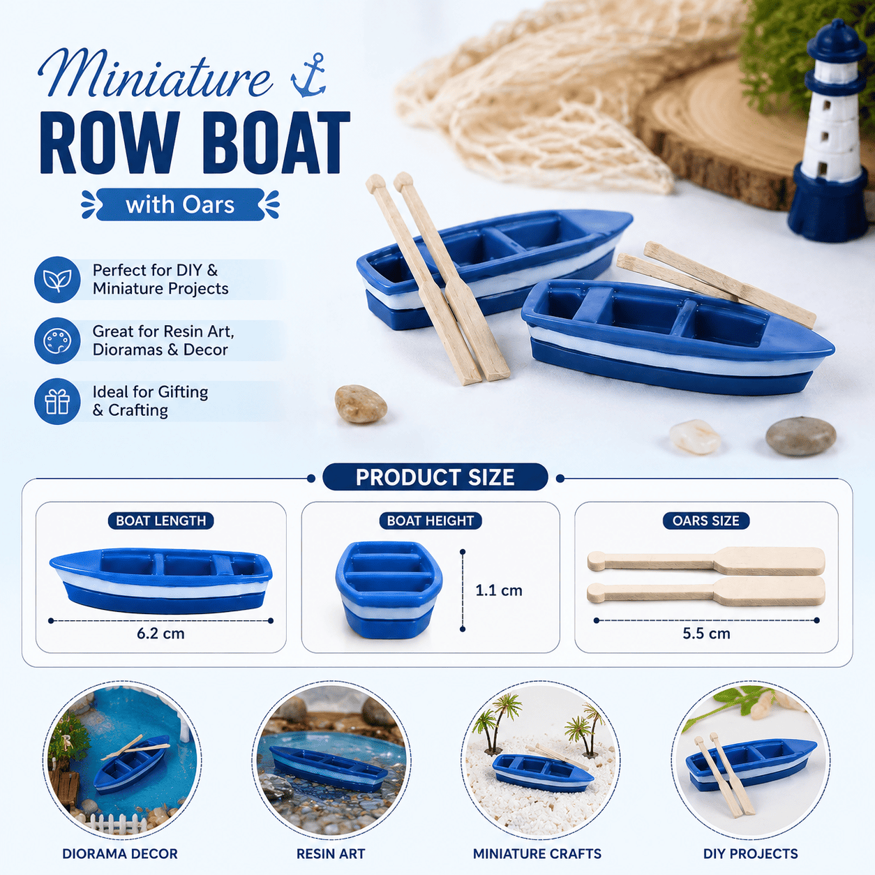 Crafteria Boat With Oars Miniature (3 Pcs / 2 Sets )