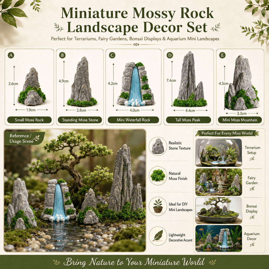 Crafteria Mossy Rock Landscape Decor Set Miniature (5PCS)