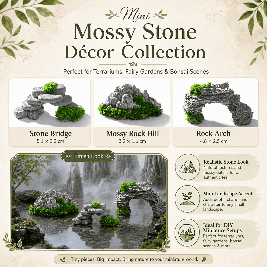 Crafteria Mini Mossy Rock Mountain (4Pcs) Mossy Rock Mountain