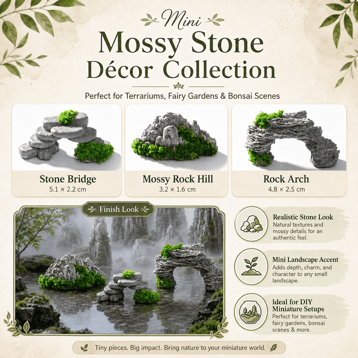 Crafteria Mini Mossy Stone (3 Pcs) Mossy Rock Mountain