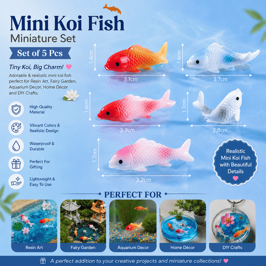 Crafteria Big Koi Fish (5Pcs) Mini Koi Fish Miniature (5 pcs)