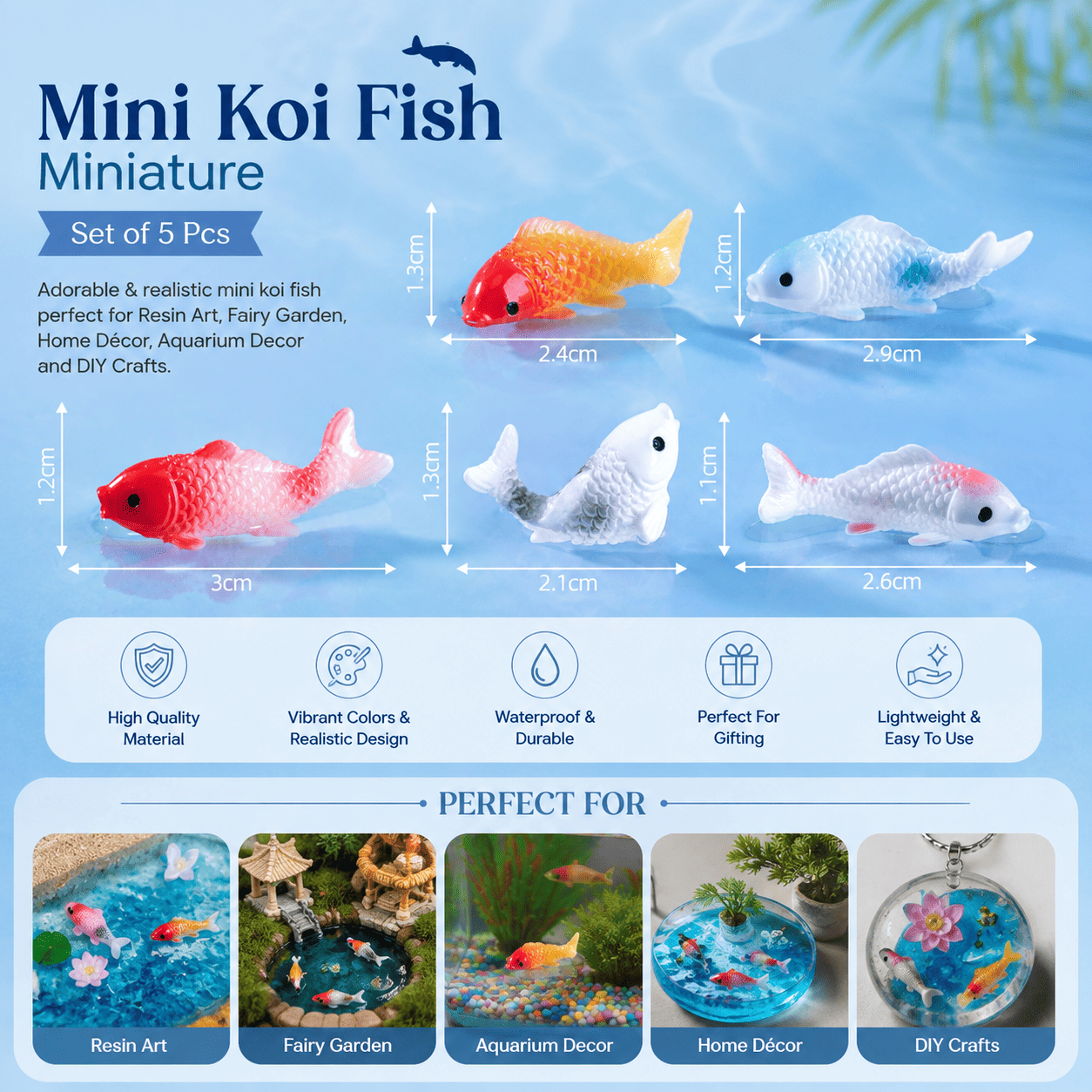 Crafteria Small Koi Fish (5Pcs) Mini Koi Fish Miniature (5 pcs)