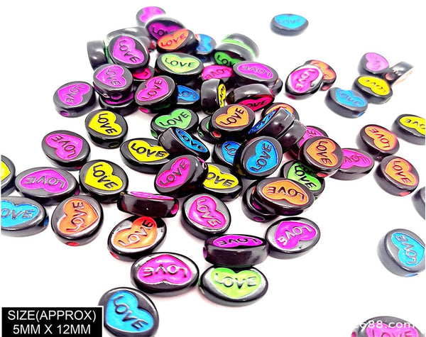 my store BEADS OVAL WITH LOVE TEXT BEADS (BLK+COL HIGHLIGHT BLK)