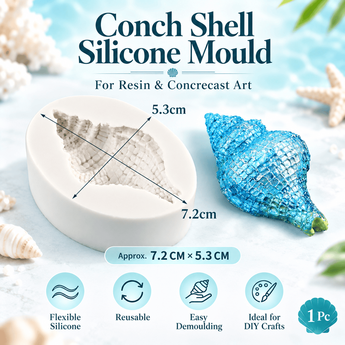 Conch Shell Silicone Mould for Resin & Concrecast Art – 7.2 × 5.3 CM