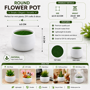 Mini Round Flower Pot with Artificial Grass – 6.5 × 4.5 CM