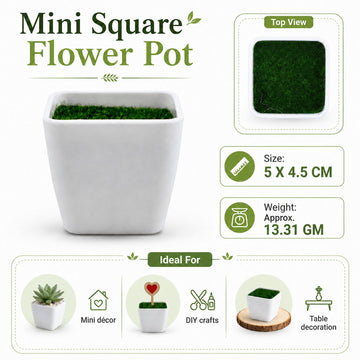 Mini Square Flower Pot with Artificial Grass – 5 × 4.5 CM