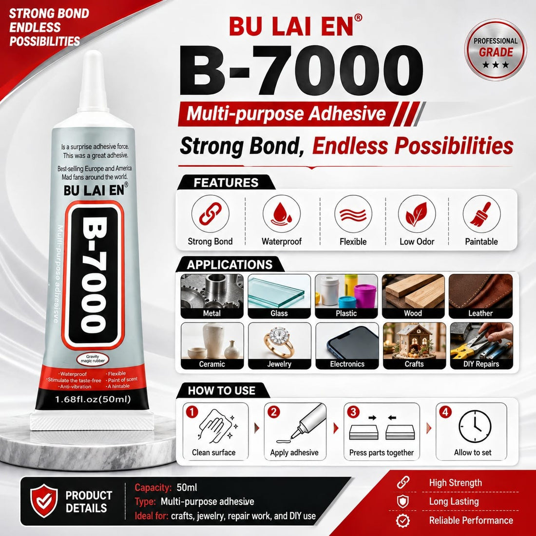 A tube of B-7000 Quick Bond Epoxy glue on a plain white background.