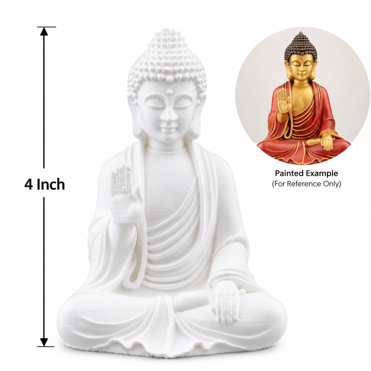4 Inch Buddha Decorative Idol – White Paintable Statue for Acrylic Colour Art, Home Décor & Gifting