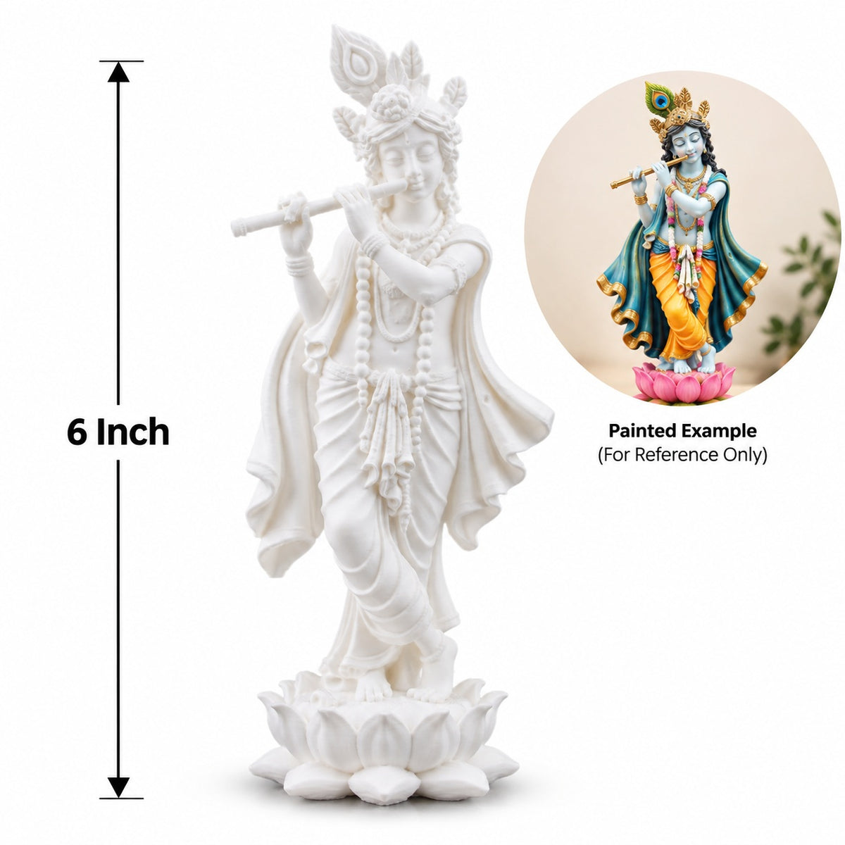 6 Inch Lord Krishna Decorative Idol – White Paintable Krishna Statue with Flute & Lotus Base | Acrylic Colour Art, Home Décor & Gifting