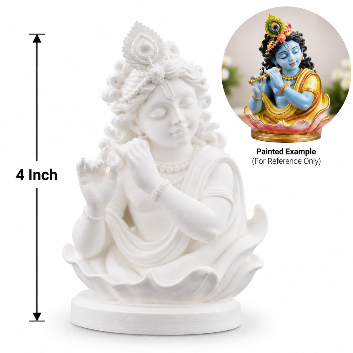 4 Inch Lord Krishna Decorative Idol – White Paintable Krishna Bust for Acrylic Colour Art, Home Décor & Gifting