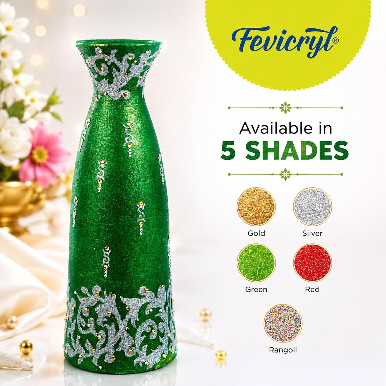 Fevicryl 3D Glitter Outliners for Fabric & Multi-Surface Crafts – Set of 5 Shades