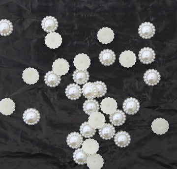 8MM Cream Beaded Border Half Pearl Moti – Decorative Pearl Embellishment for DIY Craft, Jewellery & Accessories | Pack of Approx. 25 GM