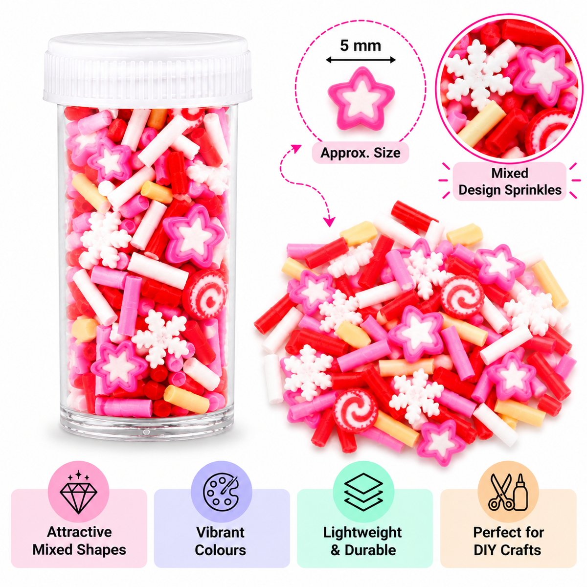 Pink Red & White Mixed Craft Sprinkles