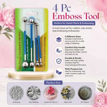 My Store TOOLS 4 Pc Emboss Tool Set – Double Ended Ball Stylus Tools for Clay, Fondant & Craft