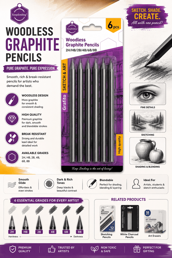 6 Pc Charcoal Pencil