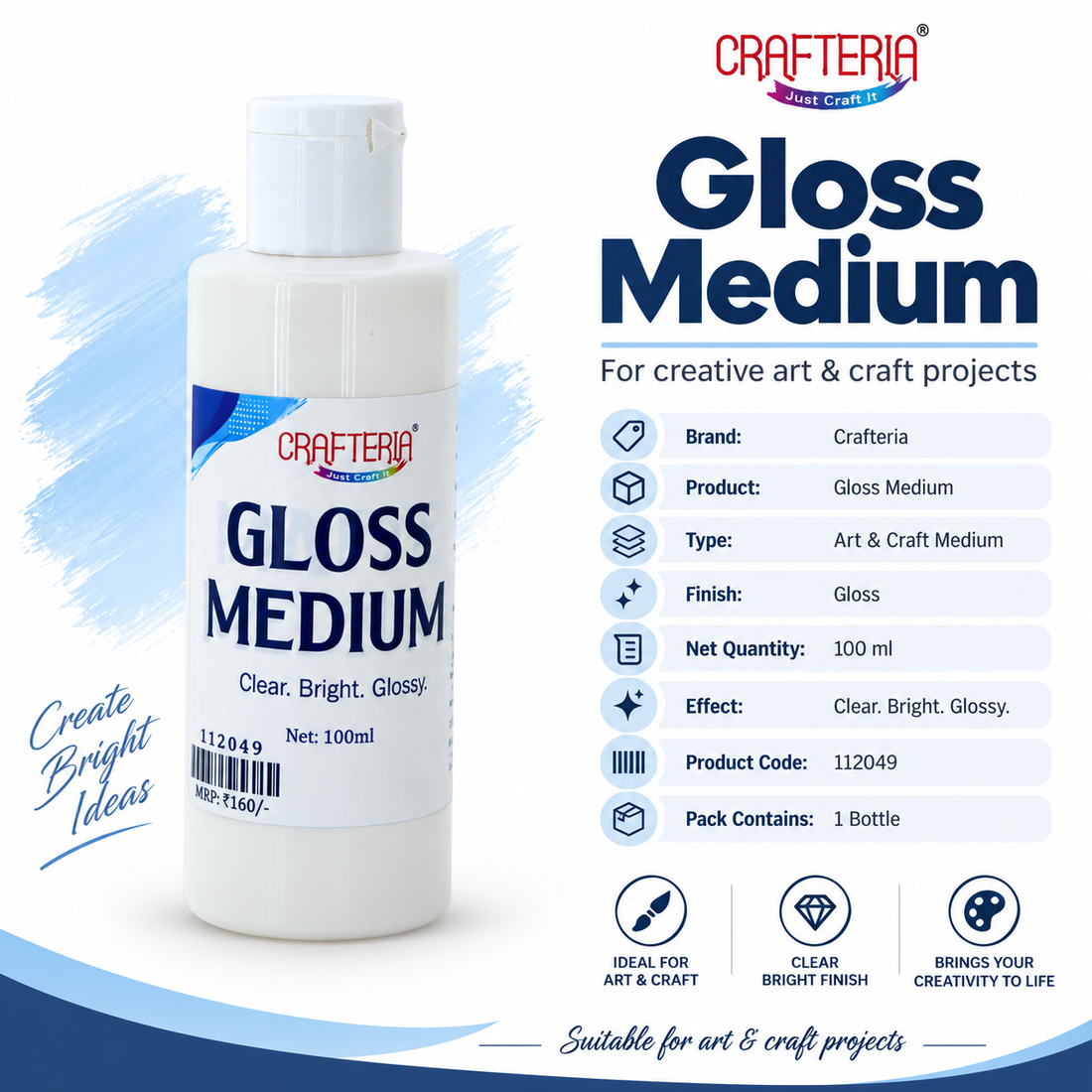 Crafteria Gloss Medium – 100 ML | Clear Bright Glossy Art & Craft Medium