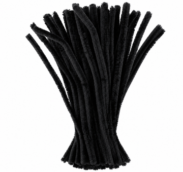 Jet Black Chenille Pipe Cleaners 12MM - Pack of 50 Pcs