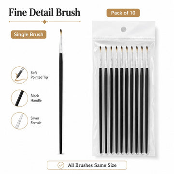 Fine Detail Paint Brush with Soft Pointed Tip – Pack of 10