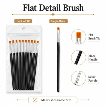 Flat Detail Brush for Painting and DIY Crafts – Pack of 10
