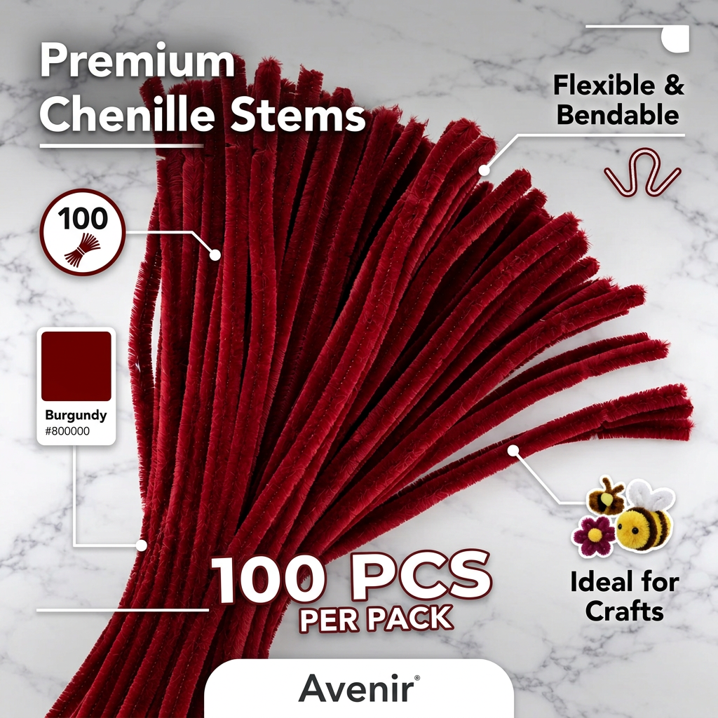 Burgundy Chenille Pipe Cleaners 10MM – Pack of 100 Pcs