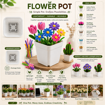 Square Plastic Flower Pot With Drainage Holes – 7.7 × 6.5 × 7 CM – Pack of 5